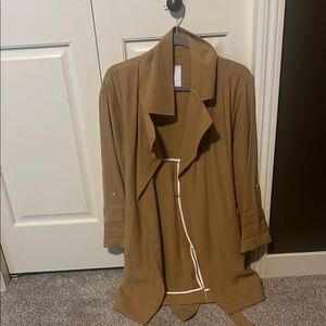 Bershka Tan Trench Coat with Draped Front and Contrast Trim